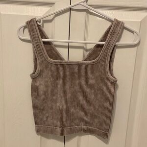 Zenana Outfitters Ribbed Square-Neck Tank Top in Taupe